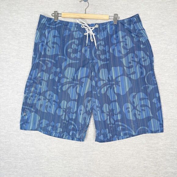 COLUMBIA Mens Size 40 Blue Board Shorts Floral‎ Hawaiian Swim Trunks Omni Shade - Picture 1 of 8